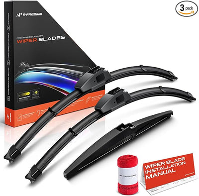 A-Premium 22"/20"/10" Windshield Wiper Blades Compatible with Lexus GX550 2024 - Front Rear Wipers Blade Set for Hook/RL2 Arm Connector, with Wear Indicator & Towel (Pack of 3)