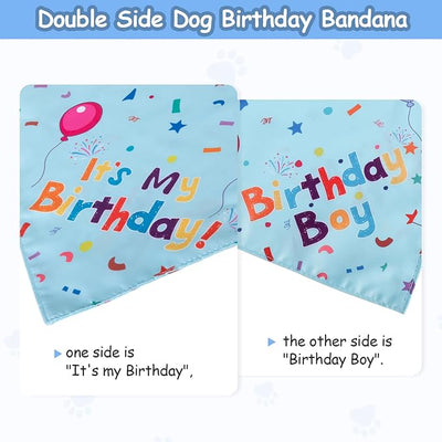 Dog Boy Girl Birthday Party Hat, Dog Birthday Party Supplies, Birthday Bandana Set with Numbers for Gaint and Extra Large Dogs (Blue)