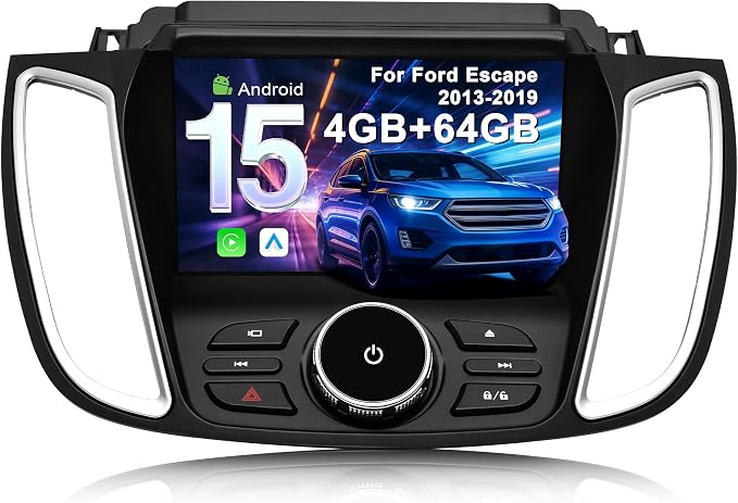 4G+64G Car Radio for Ford Escape 2013-2019: CarPlay Android Auto | Upgrade Android 15 9" Touchscreen, BT 5.4, WiFi 6, GPS, FM, RDS, EQ, SWC, 1080P Backup Camera