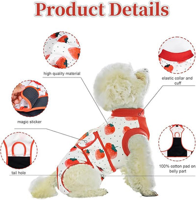 Dog Surgery Recovery Suit,Female Male Dog Onesie for Spay Neuter,Substitute E-Collar & Cone,Anti-Licking Breathable Onesie for Small Medium Large Dogs,Strawberry XS
