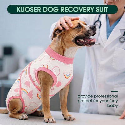 Kuoser Dog Surgery Recovery Suit, Soft Breathable Dog Recovery Suit for Female Spay Male Nueuter, Anti Licking Puppy Onesie Pet Surgical Suit for Dogs Abdominal Wounds Skin Disease, Rainbow XS