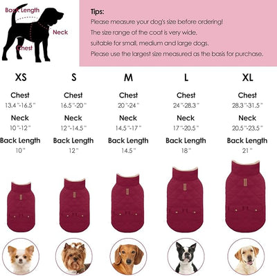 Winter Coat for Medium Dogs, Dog Plaid Jacket, Pets Coat for Cold Weather, Windproof Warm Garments, Pet Thickened Outfits Indoor Outdoor, Burgundy M
