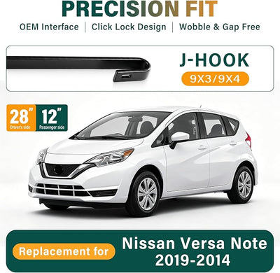 Windshield Wiper Blades Replacement for Nissan Versa Note 2014 2015 2016 2017 2018 2019,Original Equipment Replacement Front Rear Wiper Blade Set - 28" 12" 12" (Set of 3)