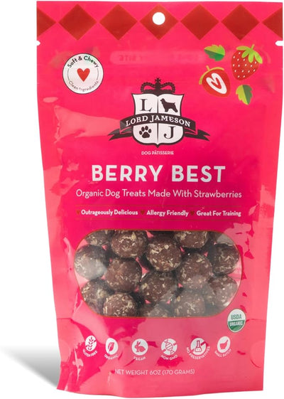 Lord Jameson Berry Best Organic Dog Treats, Organic Dog Treats Made with Real Strawberries, 6 oz. Bag