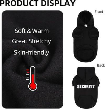 PUPTECK Security Dog Hoodie, Soft Warm Winter Pet Sweater Clothes, Puppy Cold Weather Coats Hooded Sweatshirt with Pocket, Dog Halloween Costume for Small Medium Large Dogs, Black XL/XXL