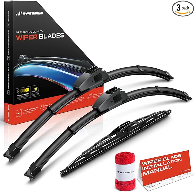 A-Premium 22"+20"+13" Windshield Wiper Blades with Wear Indicator & Towel | Compatible with Hyundai Santa Fe 2001 2002 2003 2004, Front Rear Wipers Blade Set, Hook/Hook Arm Connector, Pack of 3