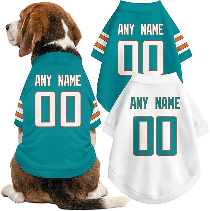 Miami Dog Clothes Jersey Style Personalized Pet T Shirt with Custom Name Number for Small Medium Large Dogs
