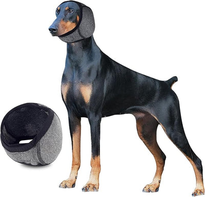 Dog Calming Hoodie,Ear Wrap Hematoma for Dogs,Dog Ear Muffs Noise Protection, Adjustable Head Cover for Anxiety Relief (Grey, Large(Head Circle:18"-24",Weight:66-94 lb))