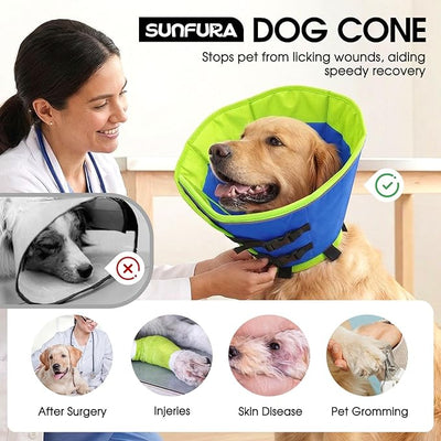 Dog Cone, Soft Cone for Dogs to Stop Licking, Dog E-Collar Alternative After Surgery for Medium Large Dogs, Pet Cones Collar for Wound Healing with Adjustable Buckle, Blue L