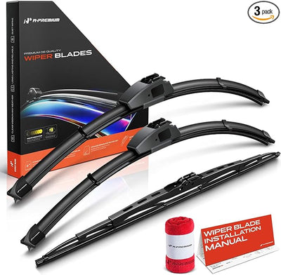 A-Premium 22"+22"+18" Windshield Wiper Blades with Wear Indicator & Towel | Compatible with Audi A6 1995-2000 Wagon, Front Rear Wipers Blade Set for Hook/Hook Arm Connector, Pack of 3