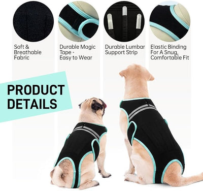 Dog Back Brace, Breathable Dog Post-Surgery Vest for IVDD, Arthritis & Spine Support, Adjustable Reflective Pet Back Bracer Pain-Relieving Harness, Black XS