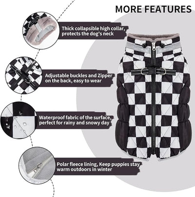CuteBone Waterproof Winter Coat with Harness, Reflective Warm Jacket with Zipper for Cold Weather, Snowsuit for Small Medium Large Dogs