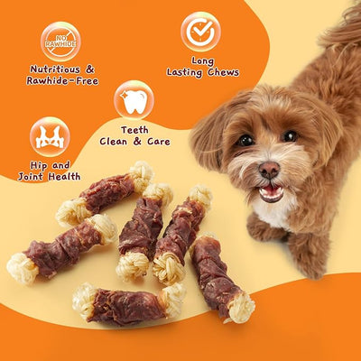 Jungle Calling Long Lasting Dog Chews for Medium Large Dogs, Duck Wrapped Beef Tendon Braid Bones - Rawhide-Free Hip and Joint Support Treats with Glucosamine