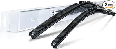 ClixWipers 22" + 18" (Set of 2) Black Carbon Fiber All Weather Premium Automotive Replacement Windshield Wiper Blades, Passenger and Driver Side Winter Wiper Blades for Various Car Models