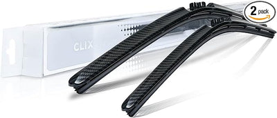ClixWipers 26" + 20" (Set of 2) Black Carbon Fiber All Weather Premium Automotive Replacement Windshield Wiper Blades, Passenger and Driver Side Winter Wiper Blades for Various Car Models