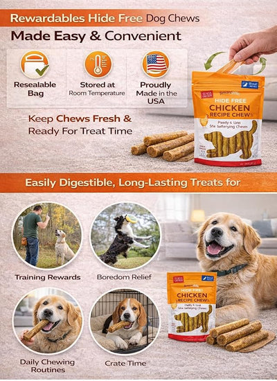 Rewardables Hide Free Chicken Recipe Chews, 10 Count | Easily digestible rawhide alternative with real chicken first, grain-free formula ideal for sensitive stomachs