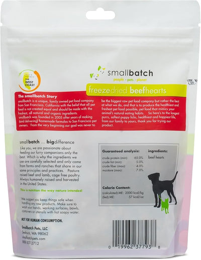 smallbatch Pets Premium Freeze-Dried Beef Heart Treats for Dogs and Cats, 3.5 oz, Made and Sourced in The USA, Single Ingredient, Humanely Raised Meat, No Preservatives or Anything Artificial Ever