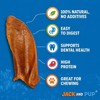 Jack&Pup Half Pig Ears for Dogs (30 Pack) - All Natural Single Ingredient Pigs Ears Halves - Premium Dog Ear Treat - Dog Chew Treats for Large and Small Breeds