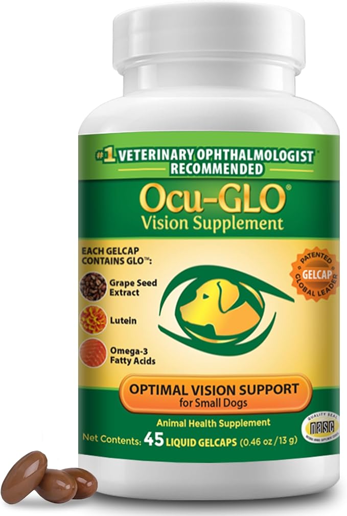 Vision Supplement for Small Dogs by Animal Necessity with Lutein, Omega-3 Fatty Acids, Grape Seed Extract and Antioxidants to Promote Eye Health in Dogs, 45ct Liquid Gelcaps