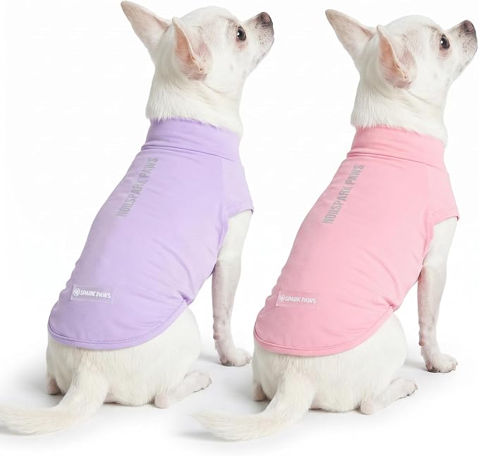 Spark Paws Sunblock Dog T-Shirt, SPF30 Protection, Lightweight Breathable Quick Dry for Dogs with Sensitive Skin - Purple & Pink (Set of 2) - M