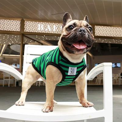 iChoue English Bulldog 100% Breathable Cotton Striped T Shirts Halloween Vest Clothes for Medium Dogs Tank Tops French Frenchie Pug Boston Terrier Pitbull Green Black Stripes - XXLarge
