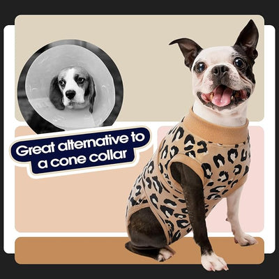 FUAMEY Recovery Suit for Dogs After Surgery,Soft Breathable Dog Bodysuit E-Collar & Cone Alternative Surgical Suit,Male Female Dog Neuter Spay Suits Anti Licking Wounds Onesie Brown Leopard M