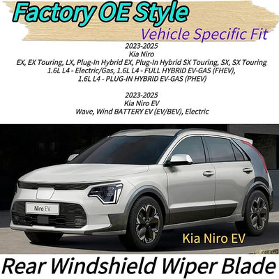 Rear Wiper Blade & Arm Replacement for Kia Niro & Niro EV 2023-2025 Fit for Hybrid EX Touring SX LX Wave Wind Models - All-Weather All Season Rear Back Windshield Wiper Blade Set for 2025 2024 2023