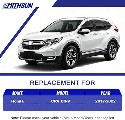 EMITHSUN® Windshield Wipers: Wiper Blades Replacement for Honda CRV CR-V 2017-2022 - Streak-Free & Quiet Visible Clarity While Driving - Exact Replacement for Honda Cars (3 Pack - 26"+17"+12")