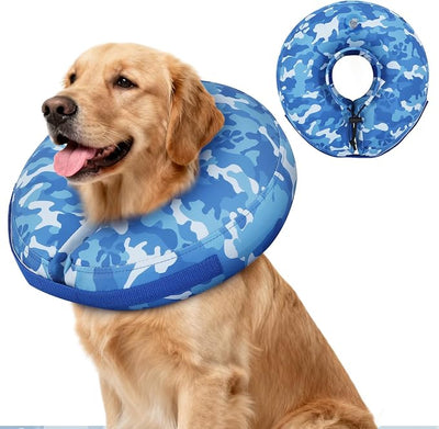 IEUUMLER Inflatable Recovery Dog Cone Collar, Neck Donut Protective ECollar, Adjustable Soft Collar for Dog and Cat After Surgery Prevent from Biting & Licking EU020 Blue Camo M