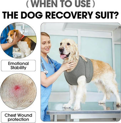BRKURLEG Chest Recovery Suit for Dogs, Dog Chest Wound Cover, Breathable & Soft Pet Surgery Recovery Suit, Anti-Licking Wound Vest, Not for Spay/Neuter Surgeries, Pet Cone Alternative, Grey XS