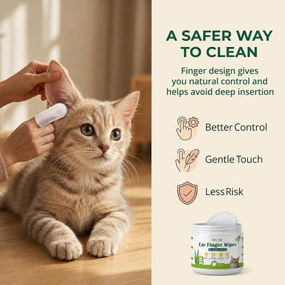Dylan's cabin Cat Ear Wipes - 150 Count Finger Wipes for Dogs Cats, Pet Ear Cleaning Remove Wax Dirt Debris, Odor Gentle Alcohol Free Daily Ear Care