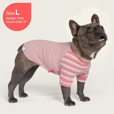 KYEESE 2Pack Waffle Dog Shirt with Sleeves, Lightweight Dog T Shirts for Small Dogs Girl, Breathable Pet Tee Shirts Soft Dogs Clothes for Daily Wear, Pink+Striped, L