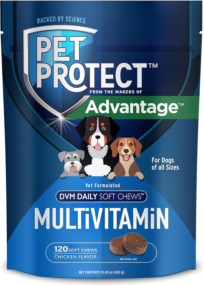 Dog Multivitamin, Vet-Formulated DVM Daily Soft Chews, Supports Ongoing Health & Wellness, Chicken-Flavor (120 Count)