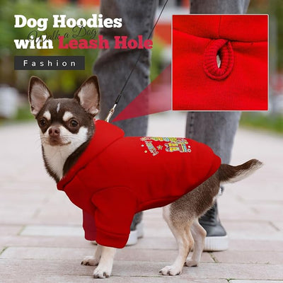 ABRRLO Small Dog Hoodie Clothes Red Christmas Dog Outfit Warm Fleece Dogs Sweater for Small Dogs Cat Boy Girl Cute Puppy Sweatshirt with Leash Hole Xmas Doggy Costume Chihuahua Yorkie(Xmas Tree,M)