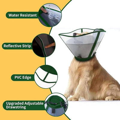 WinWeal Upgraded Soft Dog Cone Collar for Large Medium Dogs After Surgery – Adjustable Transparent Recovery Collar, Breathable Elizabethan E-Collar for Wound Healing & Anti-Licking (XXL, Dark Green)