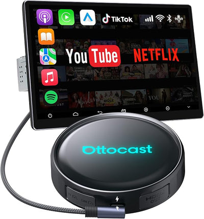 OTTOCAST P3 Pro AI Box – Wireless CarPlay & Android Auto Adapter, Android 13 with OttoDrive 3.0, HDMI Output, 8GB RAM + 128GB Storage, Cloud SIM, Supports YouTube, Netflix & TikTok Streaming