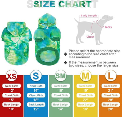 PAWCHIE Dog Hoodie for Small Dogs,Tie Dye Dog Cloth with Leash Hole,Puppy Sweatshirt, Pet Outfit, Cat Apparel, Blue Green SM