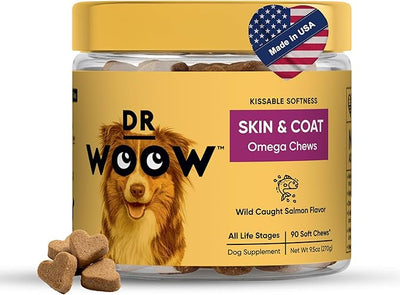 Omega 3 Supplements for Dogs Soft Chews (90 CT) – Skin & Coat Support + Itchy Skin Comfort – Wild Alaskan Salmon Oil + Biotin – Made in USA