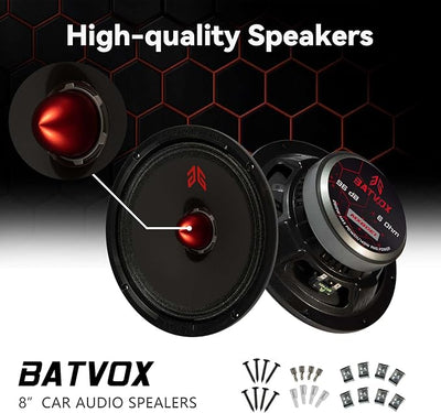 MX80E1 Loudspeaker 8 Inch Midrange 560 Watts 6 Ohms Red Bullet, Premium Quality Audio Door Speakers for Car or Truck Stereo Sound System, Black (2 Speakers)