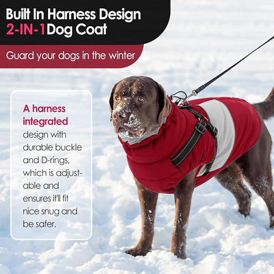 AOFITEE Dog Coats for Small Dogs, Dog Christmas Sweater, Dog Winter Coat with Harness Built in, Warm Dogs Jacket with Zipper, Waterproof Pet Jacket Snowsuit for Schnauzer, Chihuahua Yorkshire, S