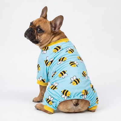Fitwarm Funny Bee Fleece Dog Pajamas, Warm Winter Dog Clothes for Small Dogs Boy Girl, Cozy Pet Onesie with Feet, Light Blue, Large
