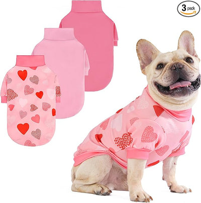 KOOLTAIL Valentine's Day Dog Sweater for Small Dogs, 3 Pack Fleece Puppy Shirt Turtleneck Pullover Clothes with Love Heart Partten, Fuzzy Soft Warm Pet Winter Cold Weather Coat, Girl Boy, Pink SM