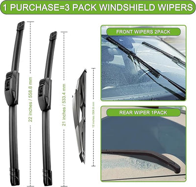 PARRATI® Windshield Wiper Blades for Dodge Durango 2011-2025, 3 Pack | 22/21 Inch Front +12 Inch Rear, OEM Replacement, Ultra Quiet, No Streaks All Weather Wiping