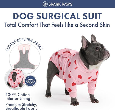 Spark Paws Dog Surgery Recovery Suit – Dog Recovery Suit After Surgery, Anti-Lick Dog Onesie, Abdominal Wound Protector, Soft Cone Alternative for Spay Neuter Male Female Pet Recovery, Pink Hearts,2XL