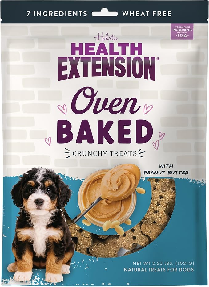 Oven-Baked Dog Treats, Peanut Butter Recipe – Gluten & Wheat-Free, Superfood-Infused, Crunchy Biscuits for Puppy Training (2.25 lb)