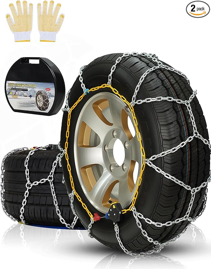 Auto Snow Chains Tire Chains For Cars Suv Pickup Trucks - Tightening 1Min Quick Install Tire-Chains, Reusable Emergency Tire Chains for Snow & Ice Traction (HKN120)