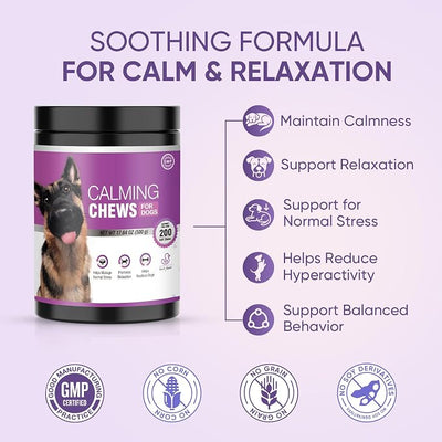 Calming Chews for Dogs 200pc Dog Calming Treat and Bites with Melatonin - Calm Treats for Dogs Melatonin Puppy Sleep Aid Calm Dog with Noise,Thunder,Barking,Separation,Chewing