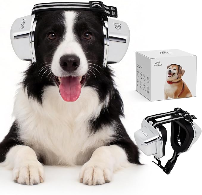 Dog Ear Muffs Noise Protection,Dog Headphones Noise Cancelling 29dB NRR with Magnetic Buckle & Electroplated Finish, Anti-Anxiety Earmuffs for Fireworks,Thunderstorms,Travel(Silver,XXXS)