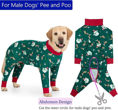 kzrfojy Dog Christmas Pajamas Dog Recovery Suit for Dogs After Surgery Female Male Medium Large Neuter Spay Onesie Prevent Licking Surgical Wound Cone Alternative (Green, Large (Pack of 1))