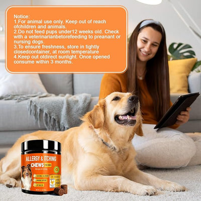 Dog Allergy Chews 200ct,Probiotics for Dogs Itching Skin Relief for Skin and Paw Licking, Dogs is Human Multivitamin Itch Relief for Seasonal Allergies-Support a Healthy lmmune System Chicken Flavor